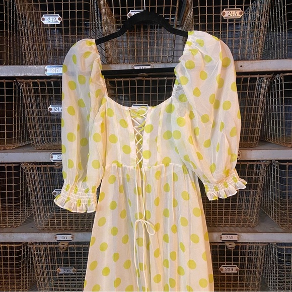 New! For Love And Lemons Megan Polka Dot Puff Sleeve Maxi Dress 2623 - Picture 14 of 15